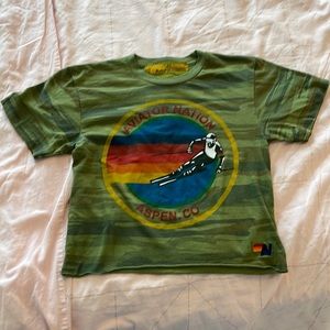 Aviator Nation - women’s crop t-shirt - size XS - camouflage- Aspen, CO logo